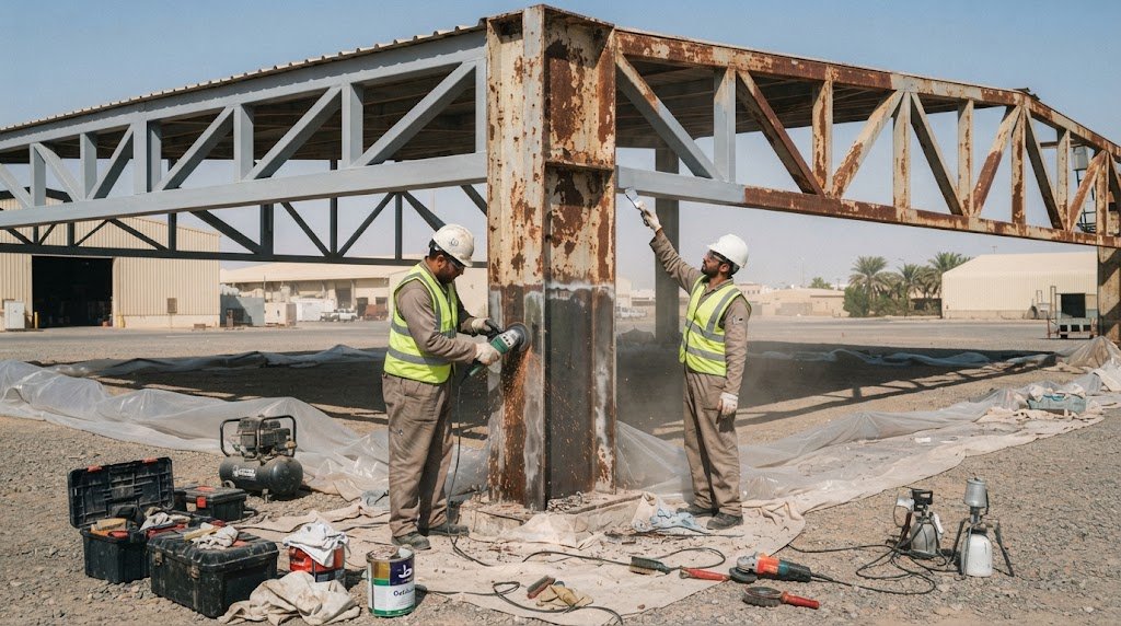 معالجة الصدأ وإعادة دهان الهياكل المعدنية