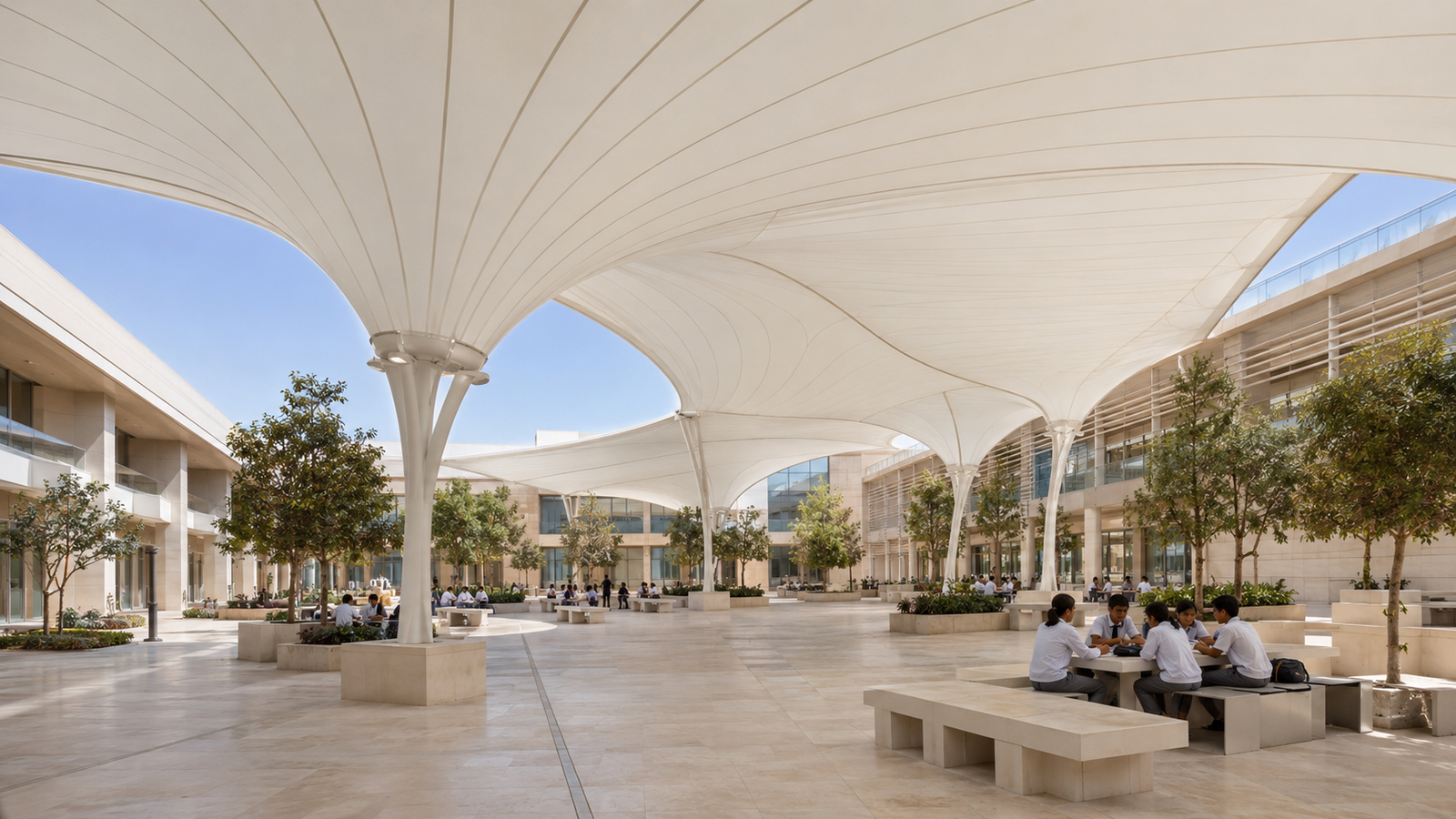 المظلات الغشائية المعمارية للمدارس PVDF وPTFE